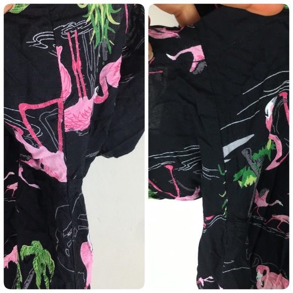 Dem Crazy 1990s pink flamingos button down shirt with coconut shell buttons - Picture 5 of 8